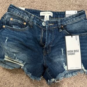 Almost Famous High Waist Distressed Denim Shorts - Dark Blue